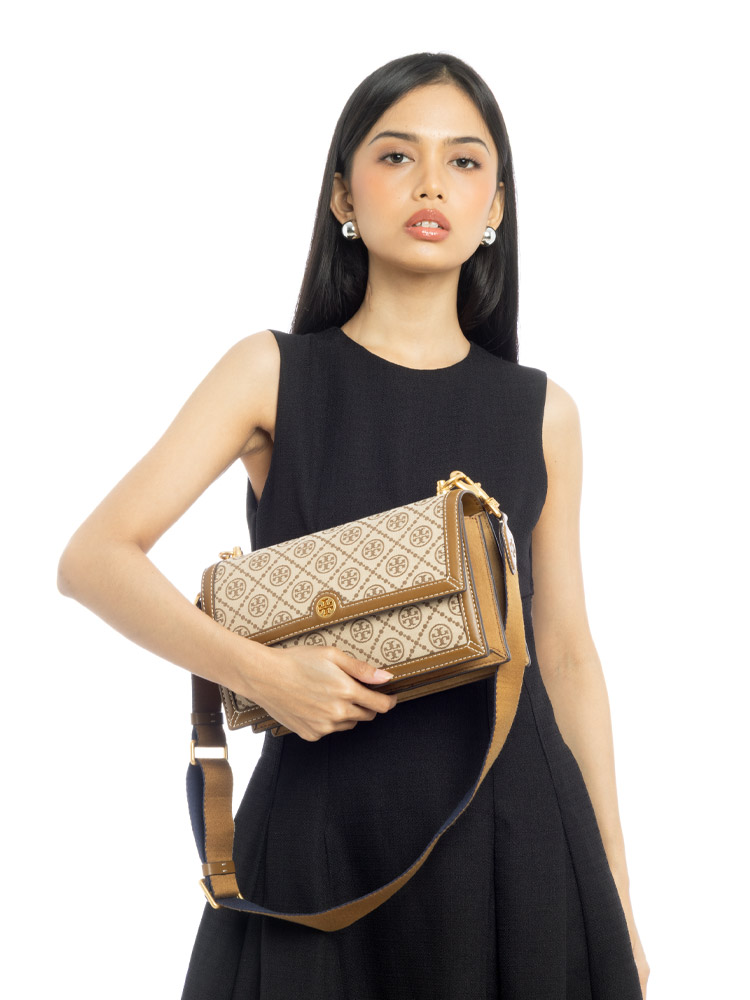 T Monogram Jacquard Shoulder Bag Hazelnut