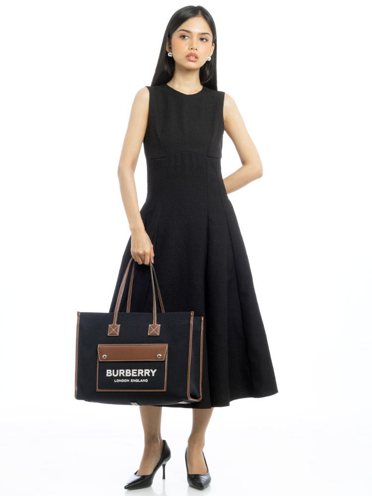 Canvas Two Tone Freya Medium Tote Black Tan