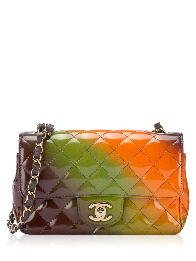 Patent Calfskin Paris Dakar Mini Rectangular Flap Bag Brown Green Orange