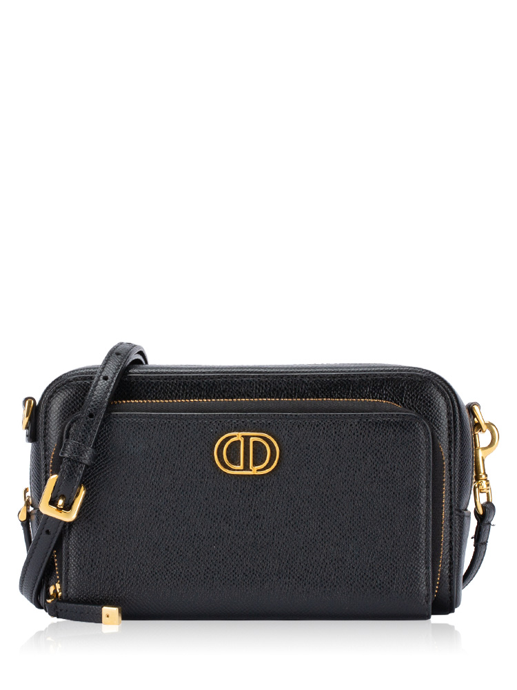 Grained Calfskin Caro Double Pouch Messenger Black
