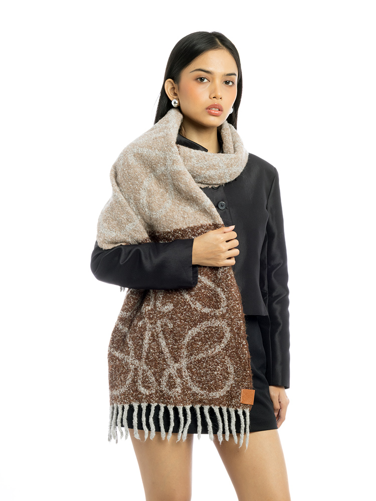Alpaca Wool Anagram Scarf Brown Nut