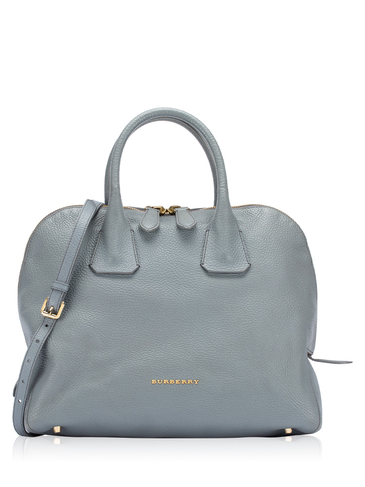 Grainy Calfskin Greenwood Medium Bowling Bag Storm Grey