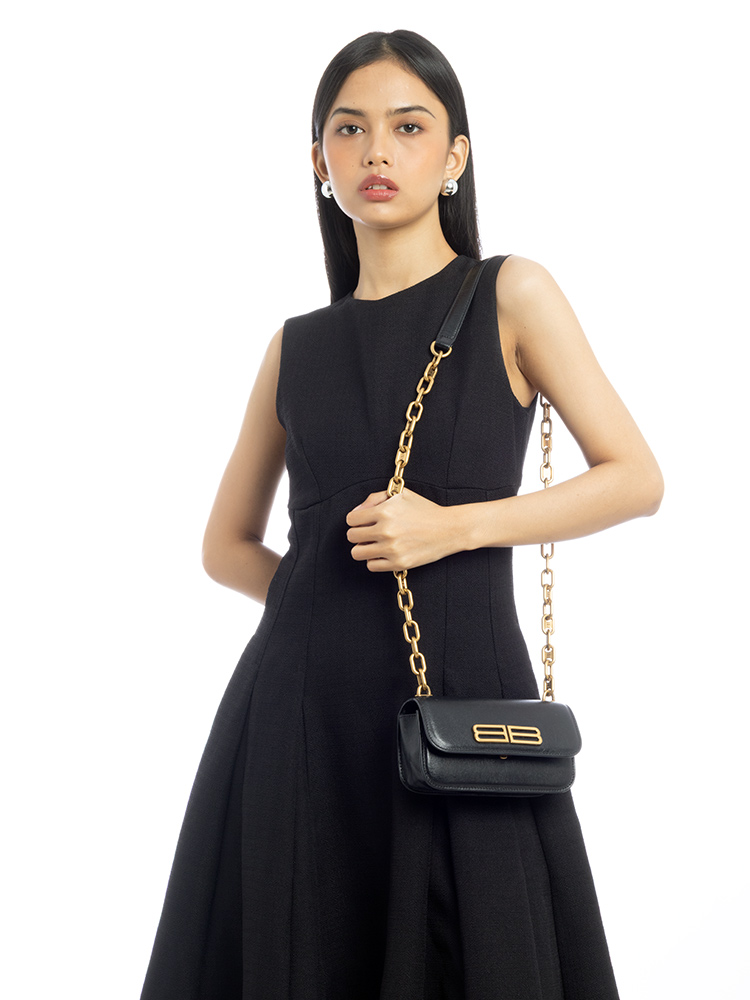 Calfskin Gossip XS Chain Shoulder Bag Black