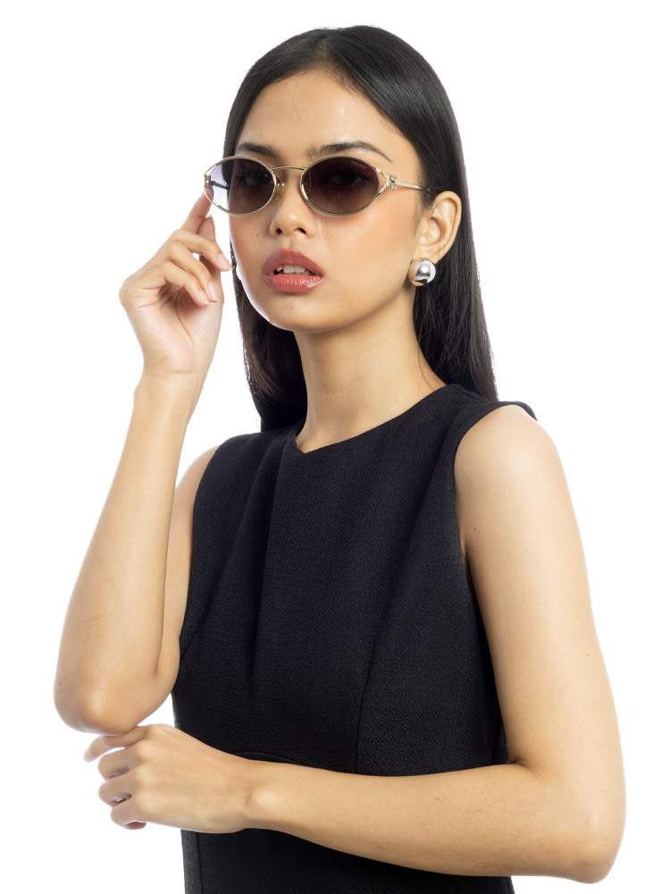 SMU52Y Oval Logo Sunglasses Gold Tortoise