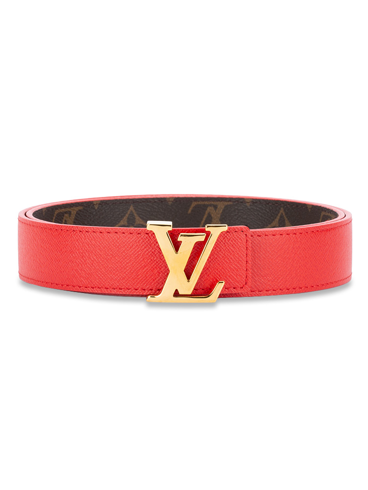 Calfskin Monogram 30mm LV Initiales Reversible Belt Coquelicot Sz 80