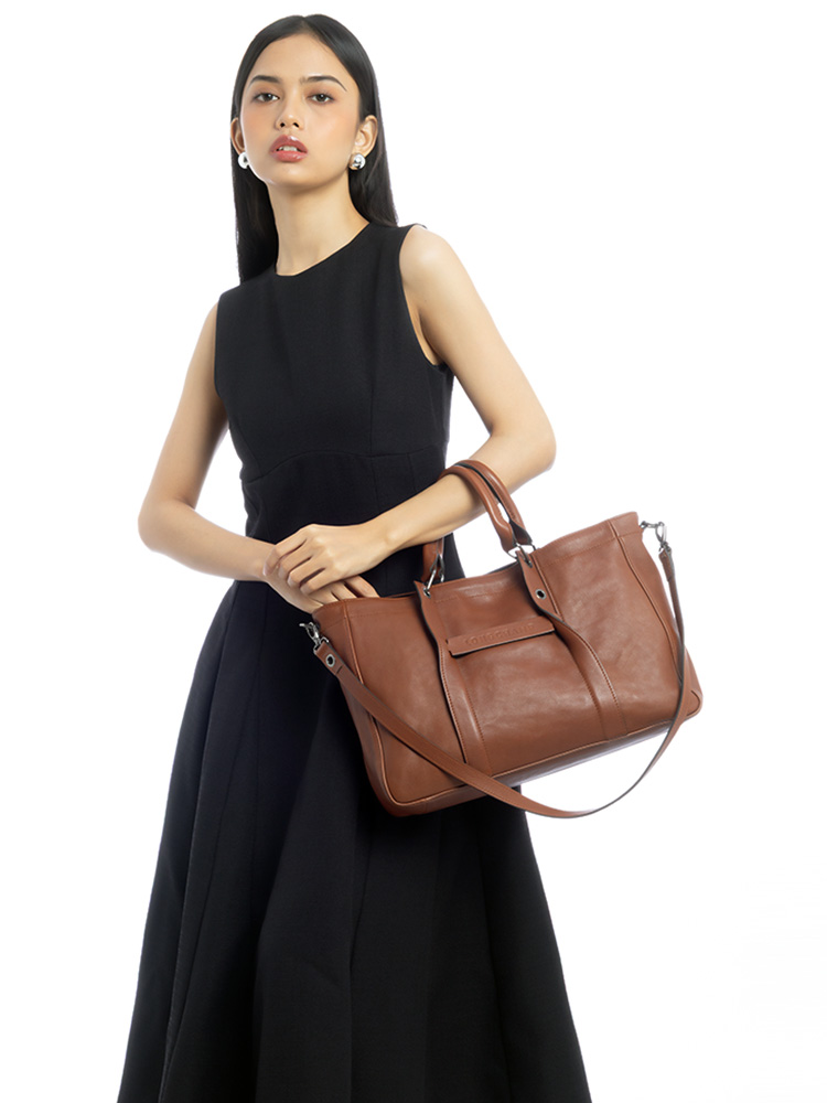 3D Leather Medium Tote Cognac