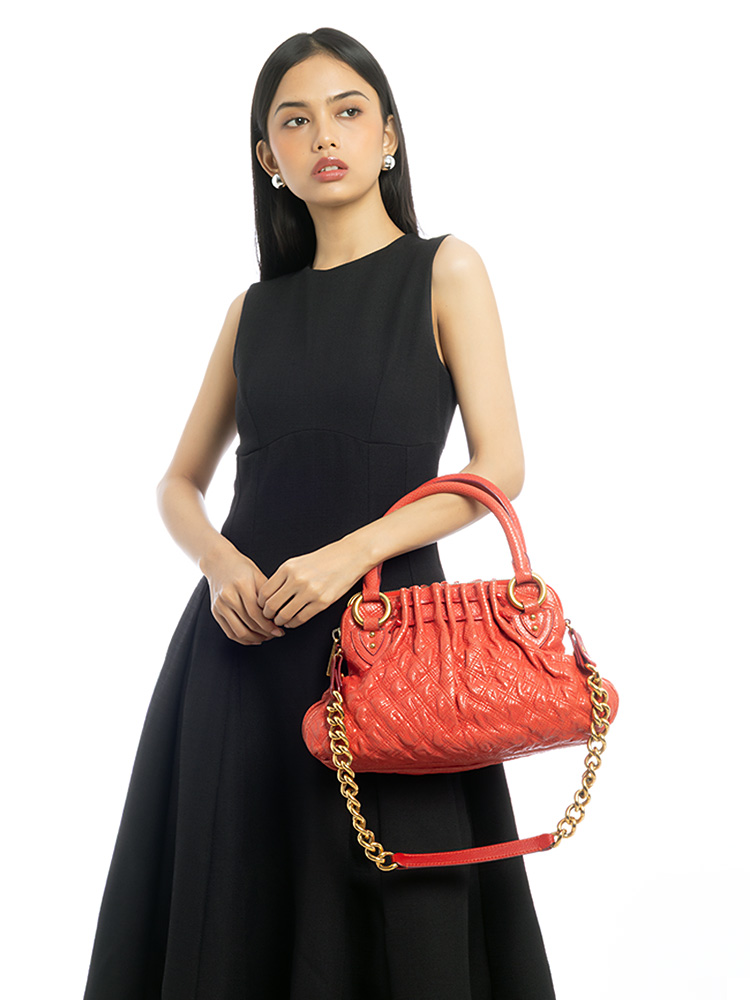 Cecilia Vintage Leather Stam Bag Coral