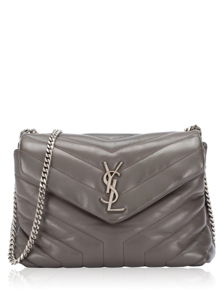 Calfskin Y Quilted Monogram Loulou Small Shoulder Bag Dark Grey
