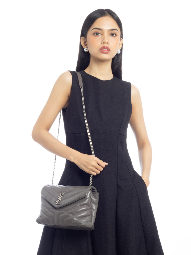 Calfskin Y Quilted Monogram Loulou Small Shoulder Bag Dark Grey