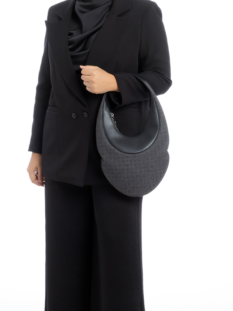 Denim Calfskin Medium O Bag Black