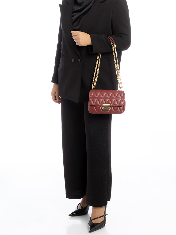 Sloan Quilted Leather Small Chain Shoulder Bag Brandy