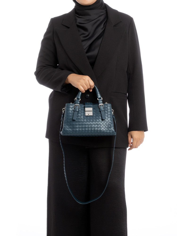 Nappa Intrecciato Roma Mini Shoulder Bag Navy