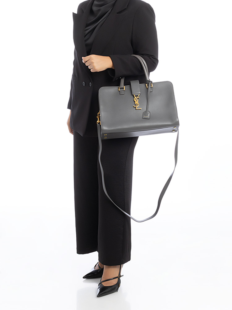 Calfskin Monogram Medium Cabas Grey