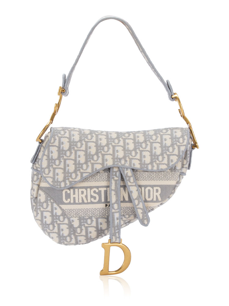 Oblique Embroidered Saddle Bag Grey