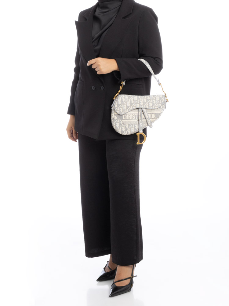 Oblique Embroidered Saddle Bag Grey