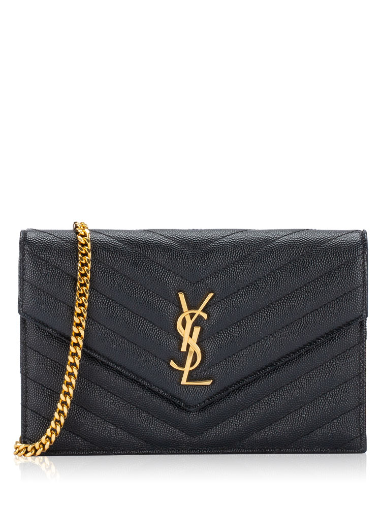 Grain De Poudre Matelasse Monogram 19cm Chain Wallet Black