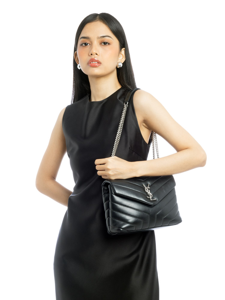 Calfskin Y Monogram Loulou Small Shoulder Bag Black