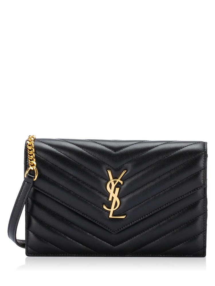 Lambskin Matelasse Envelope 19cm Chain Wallet Nero