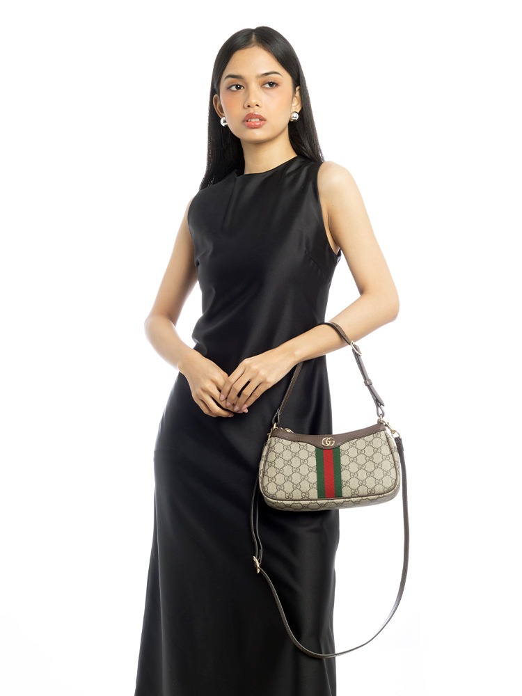 GG Supreme Web Ophidia Small Shoulder Bag Beige Ebony