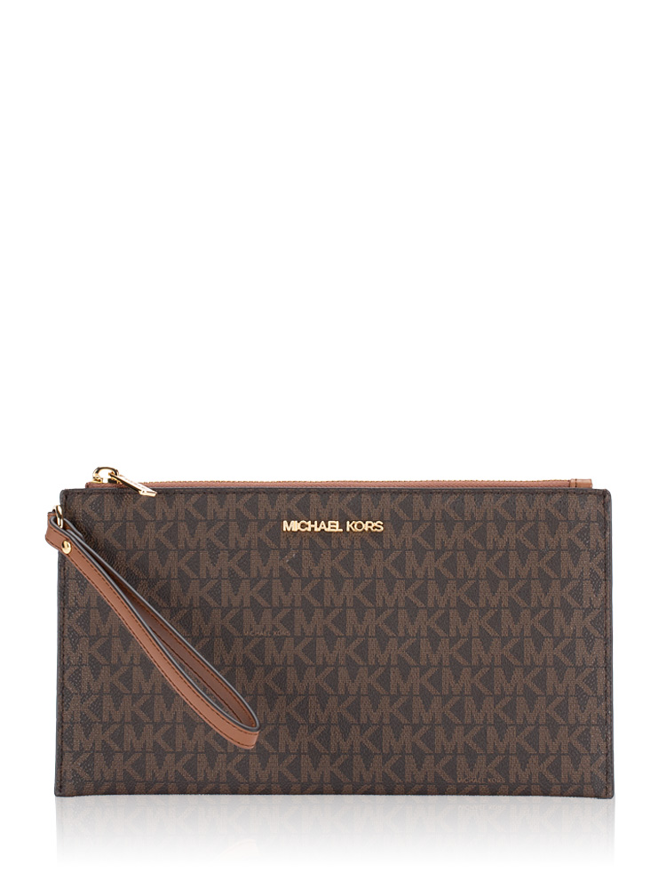 Signature Jet Set Large Wristlet Brown