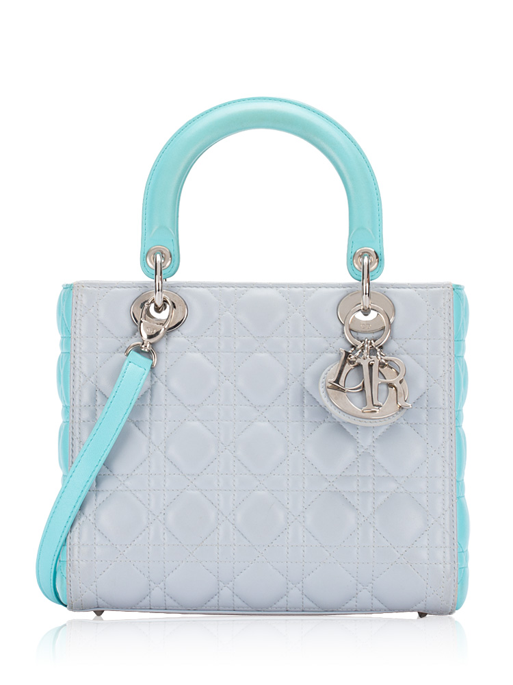 Lambskin Cannage Bi-Color Medium Lady Dior Grey Turquoise