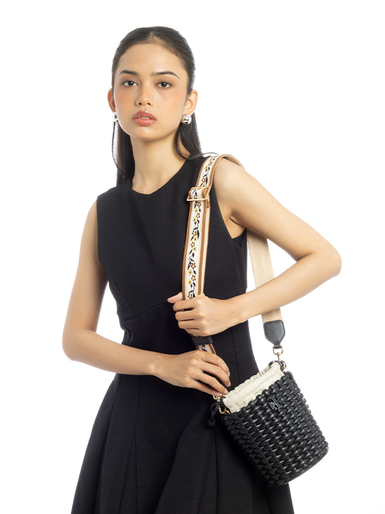Emerson Woven Mini Bucket Bag Black