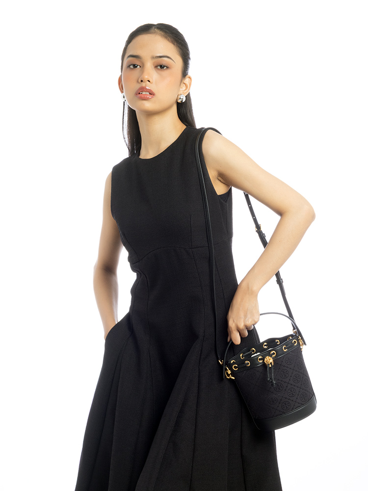 T Monogram Mini Bucket Bag Black