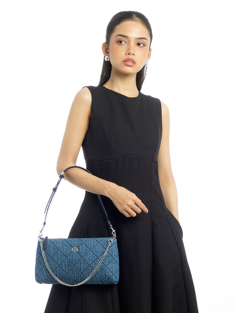 Willa Quilted Zip Shoulder Bag Denim