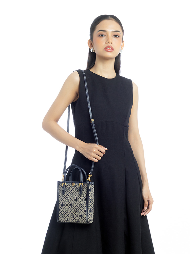 T Monogram Jacquard Mini Tote Tory Navy