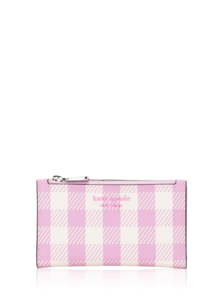 Morgan Gingham Field Small Slim Bifold Wallet Berry Cream