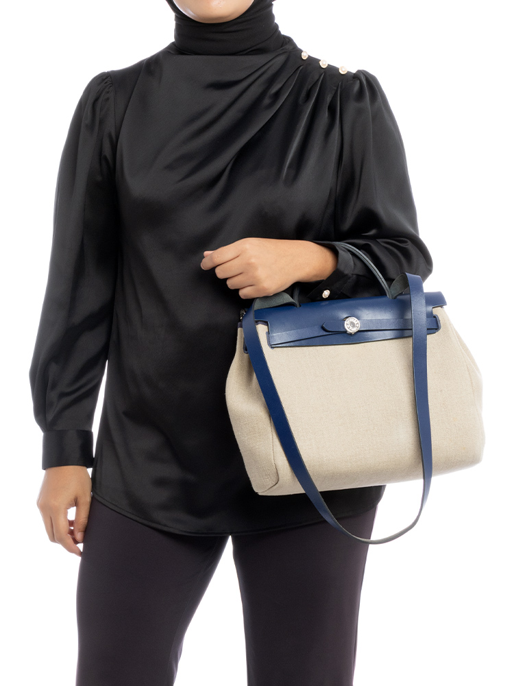 Toile Vache Hunter Herbag Zip Retourne 31 PM Ficelle Bleu Saphir