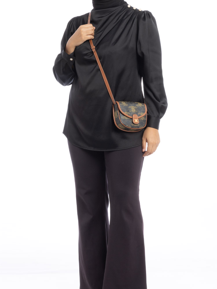 Canvas Calfskin Embroidery Triomphe Mini Besace Tan