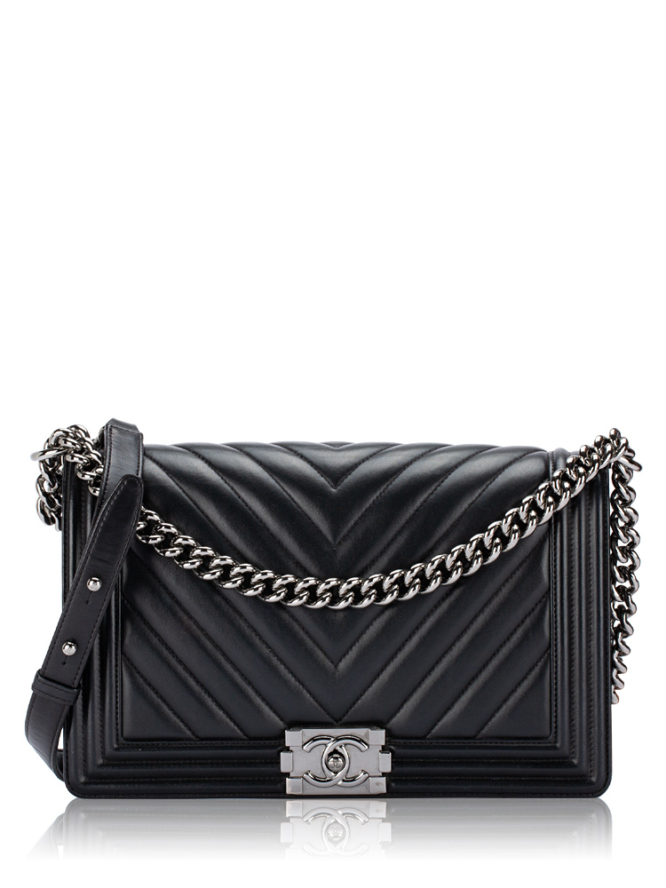 Lambskin Chevron New Medium Boy Flap Bag Black