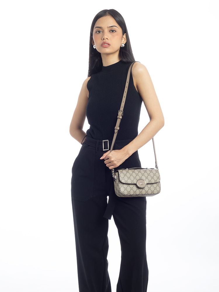 GG Supreme Petite GG Top Handle Shoulder Bag Beige Ebony