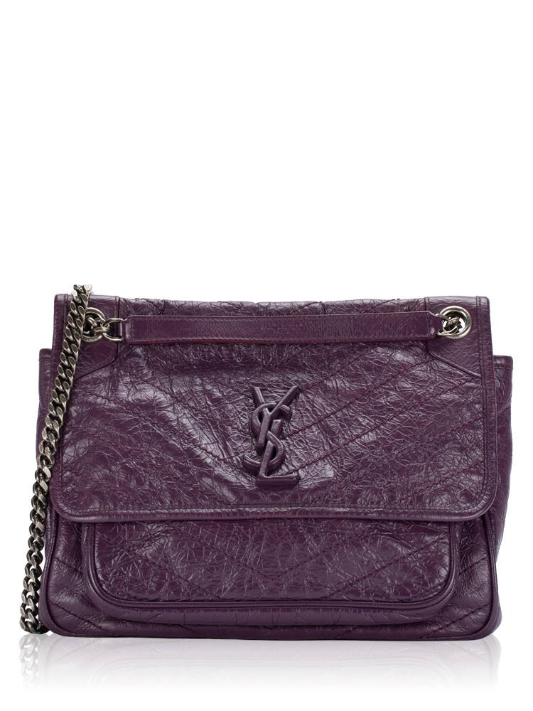 Crinkled Calfskin Matelasse Monogram Niki Medium Shoulder Bag Pruna