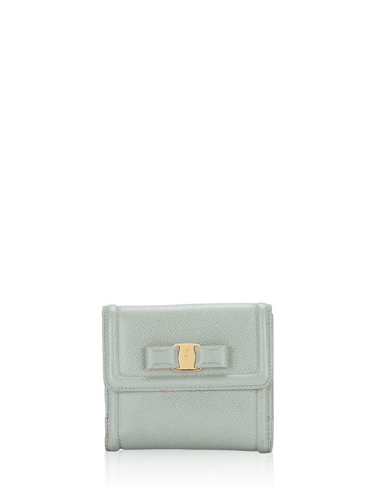 Calfskin Vara Bow French Wallet Turquoise