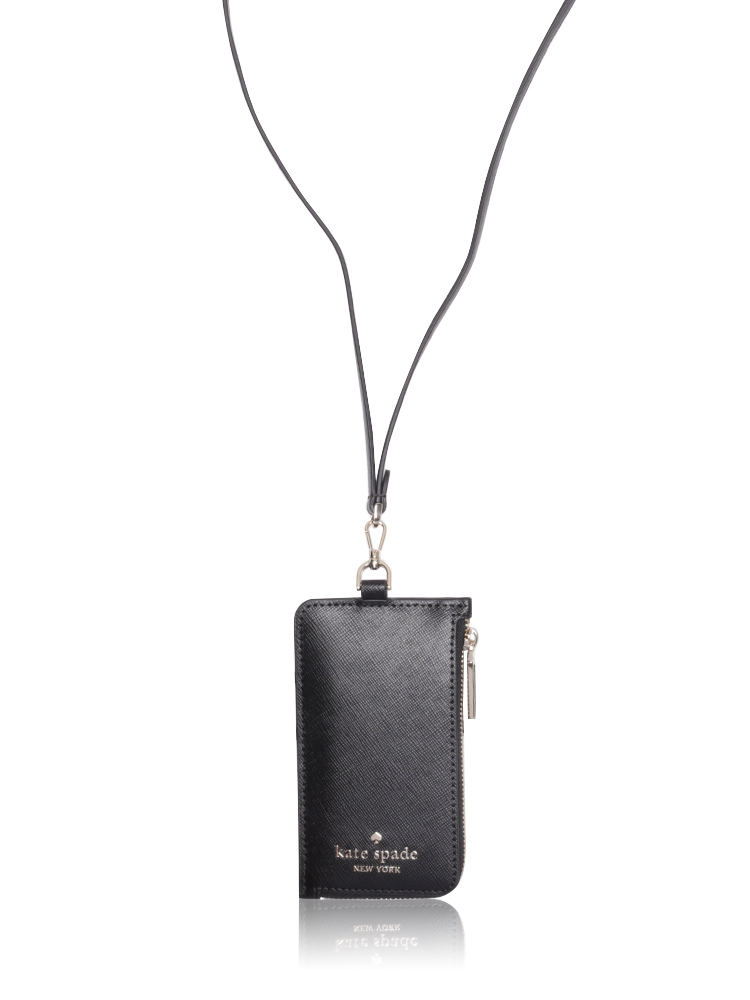 Saffiano Card Case Lanyard Black