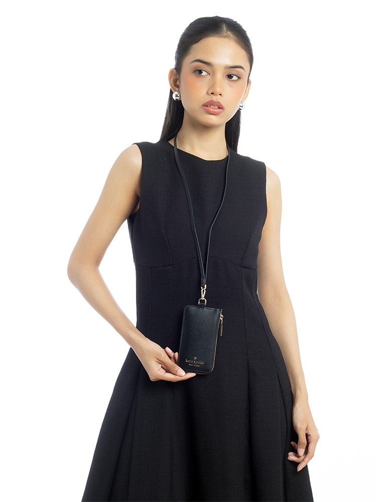 Saffiano Card Case Lanyard Black