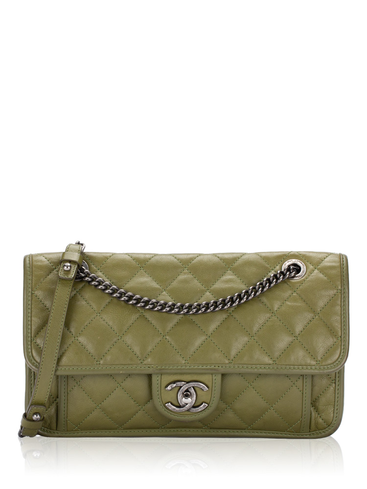 Calfskin French Riviera Medium Flap Bag Olive Green