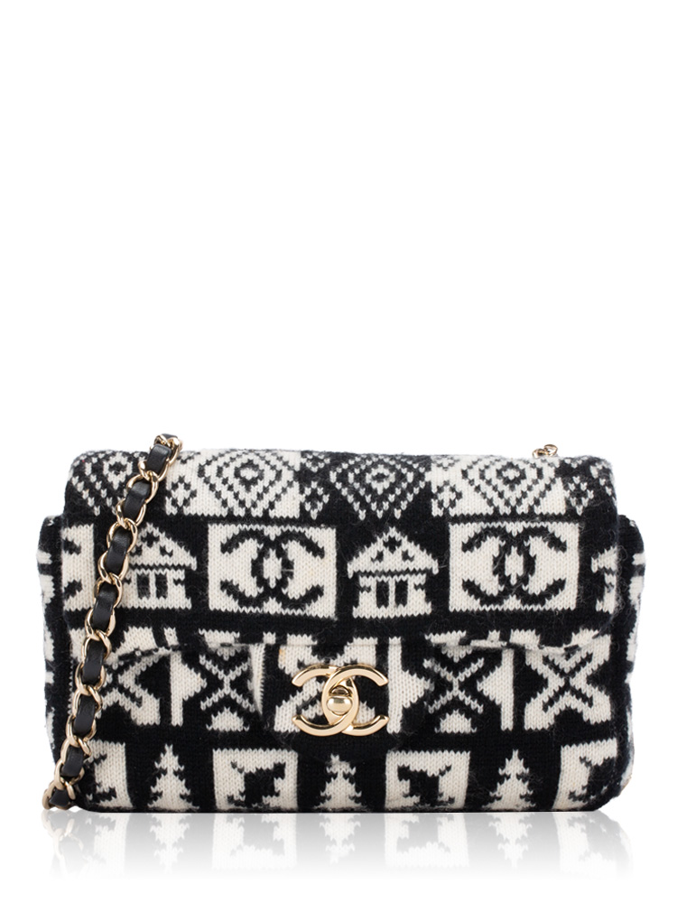Cashmere Knit Coco Neige Flap Bag Black White