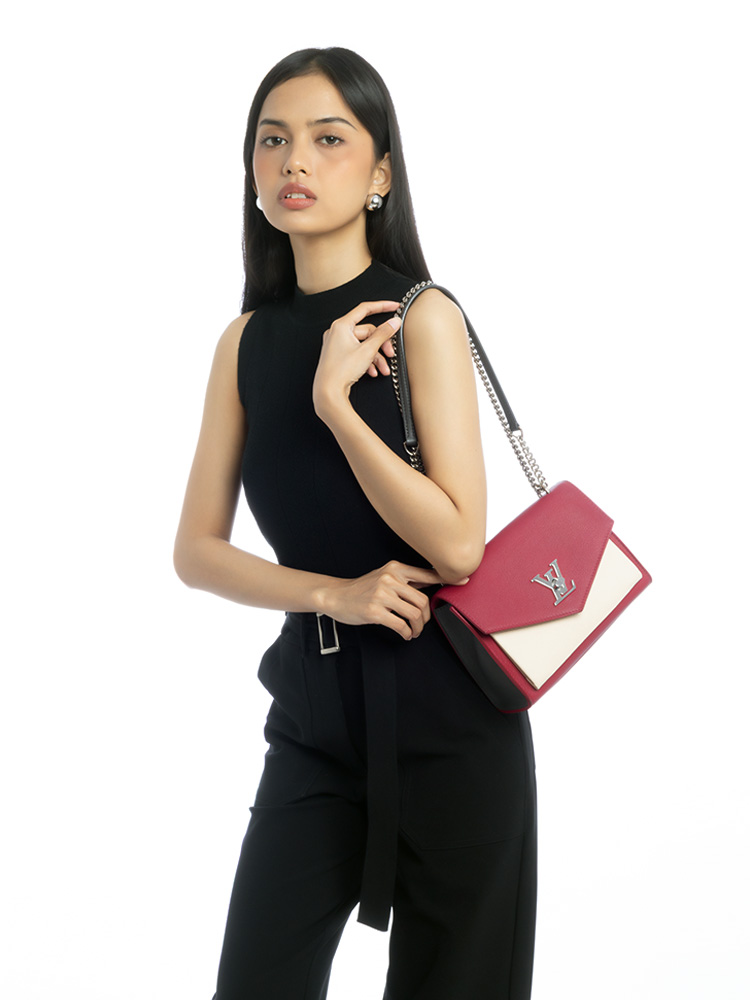 Taurillon Calfskin Mylockme BB Lie De Vin Etain Creme