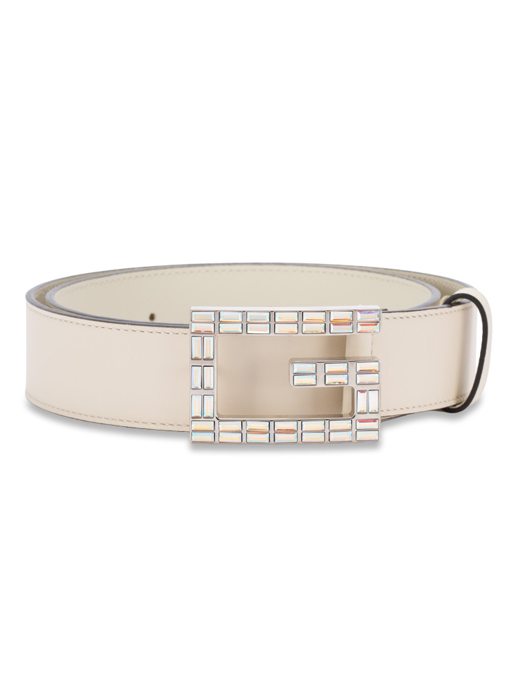 Calfskin Square G Crystal Madelyn 35mm Belt White Sz 80