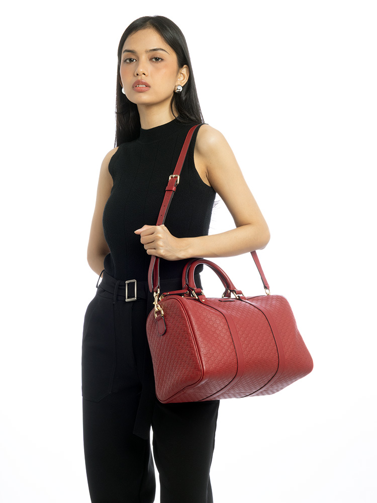 Microguccissima Medium Joy Boston Bag with Strap Red