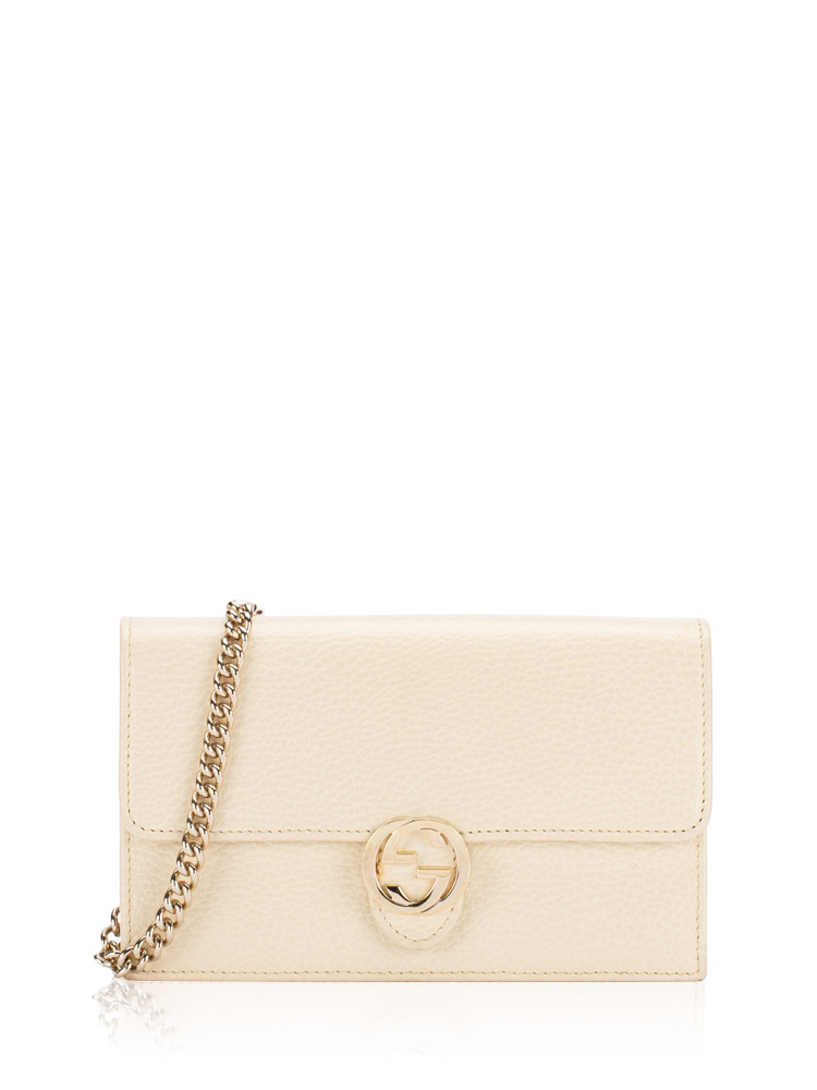 Dollar Calfskin Interlocking G Chain Wallet Ivory