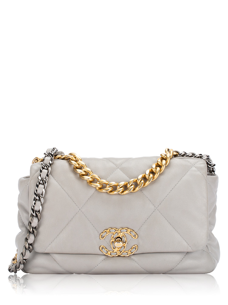 Lambskin Chanel 19 Medium Flap Bag Grey