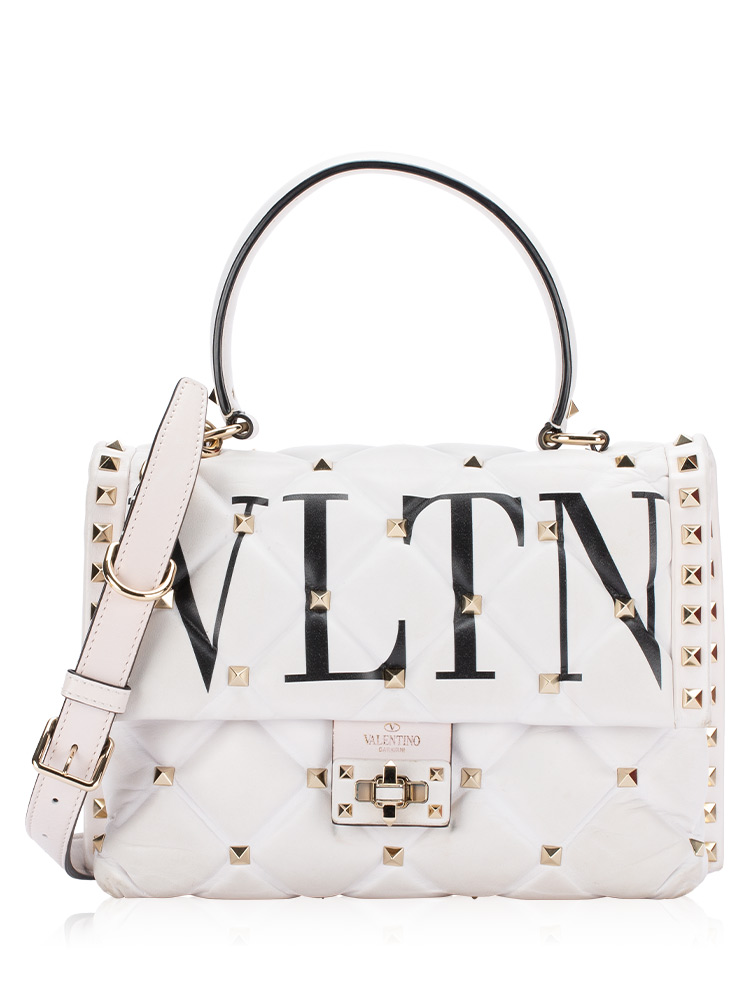 Lambskin VLTN Candystud Top Handle Bag White