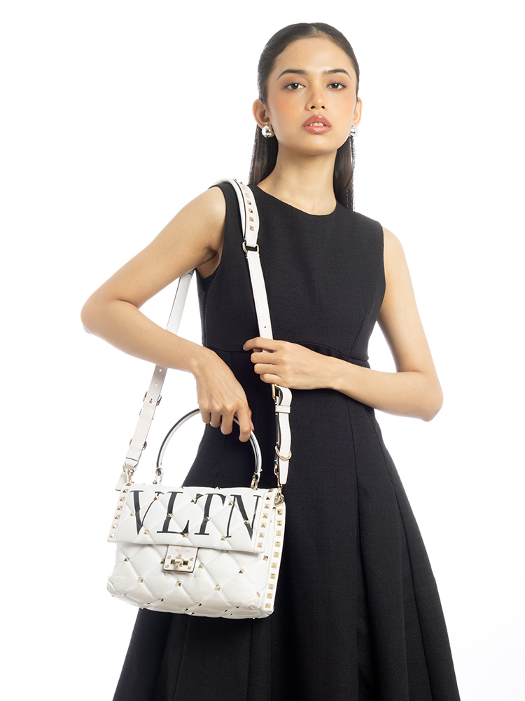 Lambskin VLTN Candystud Top Handle Bag White