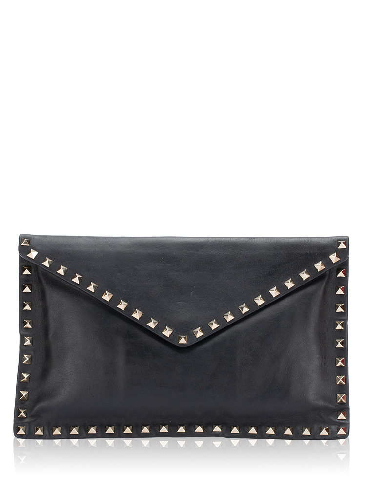 Vitello Rockstud Envelope Flat Clutch Black