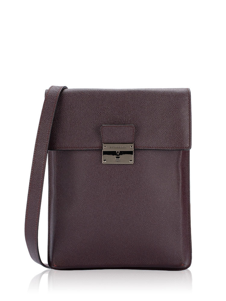 Grainy Calfskin Collins Flat Crossbody Deep Claret