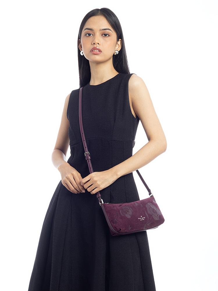 Lenox Floral Suede Mini Crossbody Deep Cherry